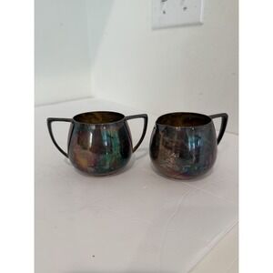 Empire Crafts Quadruple Plate Silverplate Art Deco 2 1/2" Creamer & Sugar 1910-